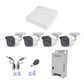 KIT TurboHD 1080 Lite / DVR 4 Canales / 4 Cámaras Bala (exterior 2.8 mm) / Transceptores / Conectores / Fuente de Poder Profesional