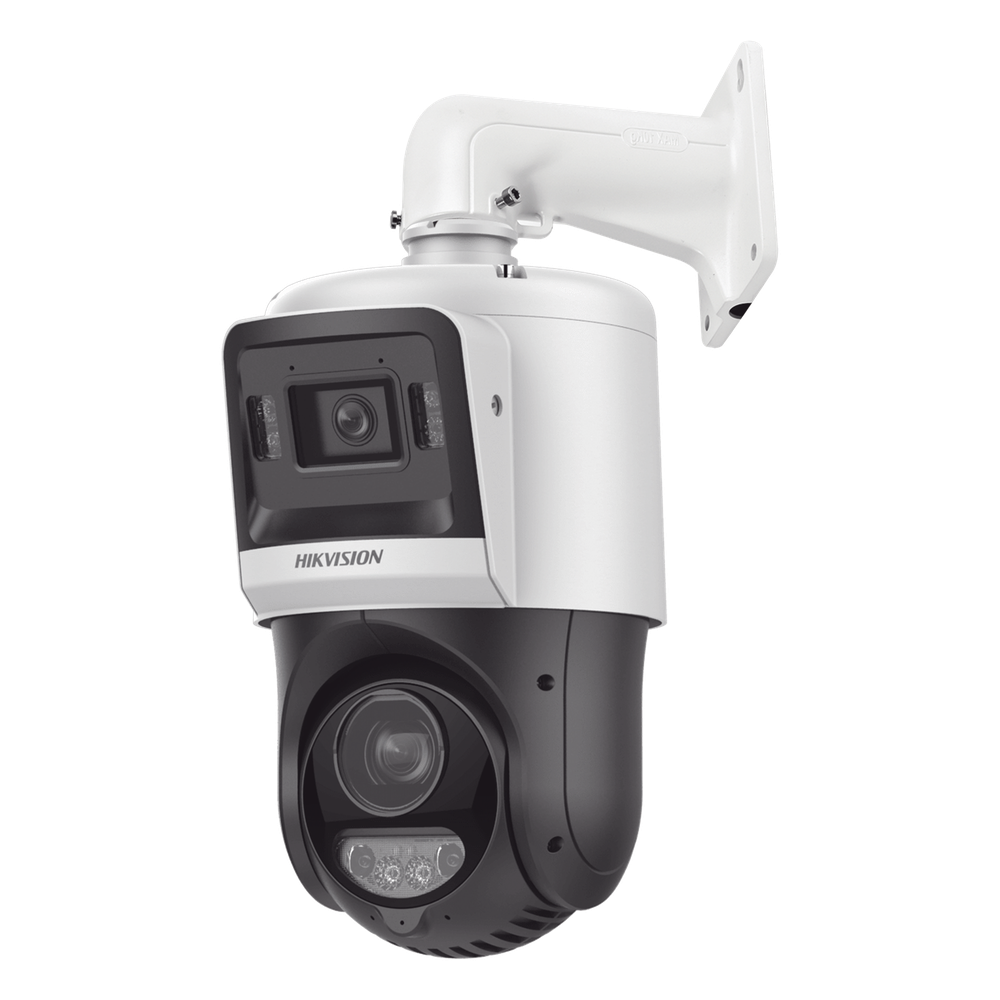 [TandemVu] Domo PTZ IP 4 Megapixel + Cámara Fija 4 Megapixel / 15X Zoom / 100 mts IR + 30 mts Luz Blanca / IP67 / ACUSENSE / PoE+ / 2 Micrófonos Integrados y Bocina / Alerta Audible y Luz Estroboscopica / Alarmas I/O / DARKFIGHTER / Micro SD