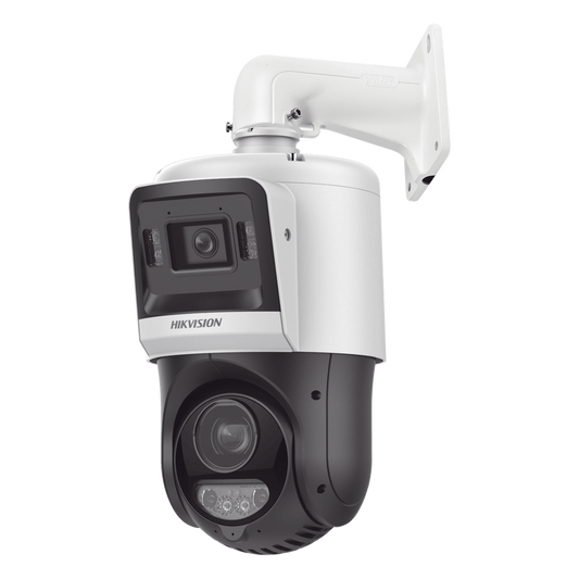 [TandemVu] Domo PTZ IP 4 Megapixel + Cámara Fija 4 Megapixel / 15X Zoom / 100 mts IR + 30 mts Luz Blanca / IP67 / ACUSENSE / PoE+ / 2 Micrófonos Integrados y Bocina / Alerta Audible y Luz Estroboscopica / Alarmas I/O / DARKFIGHTER / Micro SD