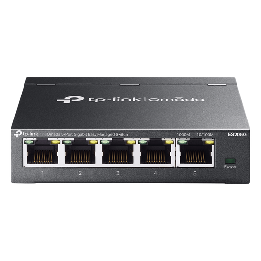 Switch Gestionado Omada SDN / 5 Puertos Gigabit RJ45 / 10 Gbps Capacidad Switching / 7.4 Mpps Forwarding Rate / Gestión Cloud Centralizada / VLAN 802.1Q / QoS 8 Colas Prioridad / Metal Fanless