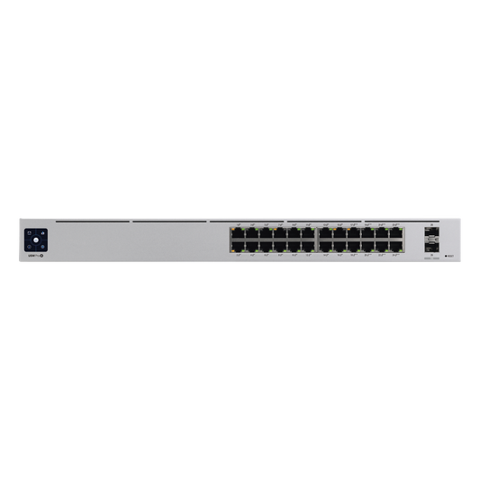 UniFi Switch USW-Pro-24-POE Gen2, con funciones capa 3, de 24 puertos PoE 802.3at/bt + 2 puertos 1/10G SFP+, 400W, pantalla informativa