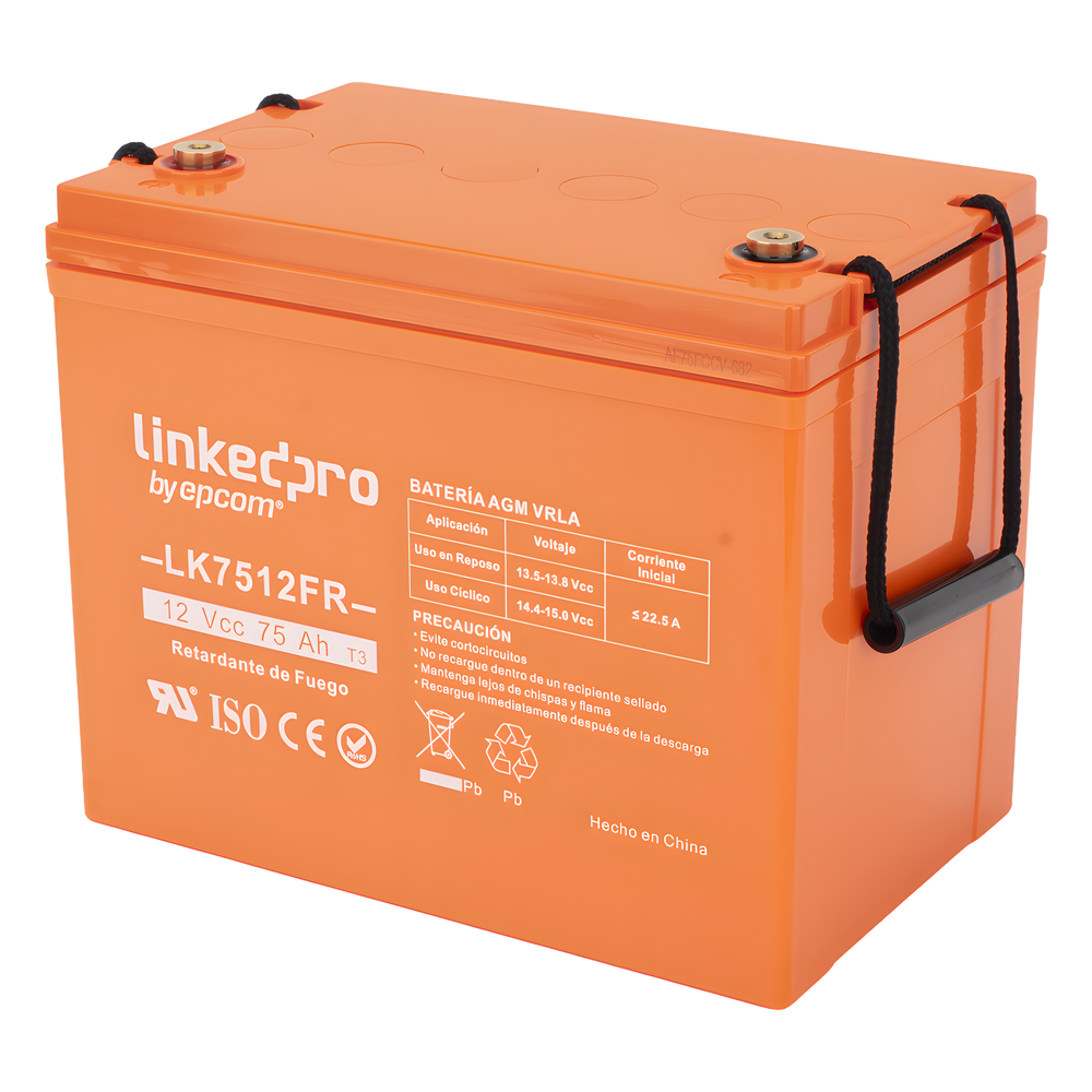 Batería de respaldo 12 V | 75 Ah | AGM | Certificada UL94-V0 Retardante a la Flama | Especial para Seguridad Electrónica | UPS  | Sistemas de Emergencia | Vida útil 5 años | Terminales T3