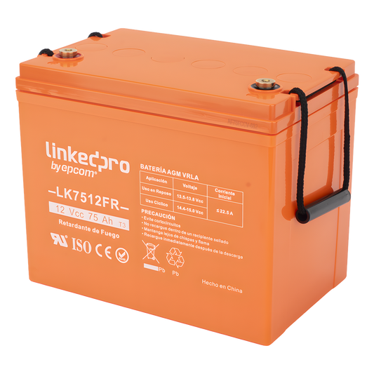Batería de respaldo 12 V | 75 Ah | AGM | Certificada UL94-V0 Retardante a la Flama | Especial para Seguridad Electrónica | UPS  | Sistemas de Emergencia | Vida útil 5 años | Terminales T3