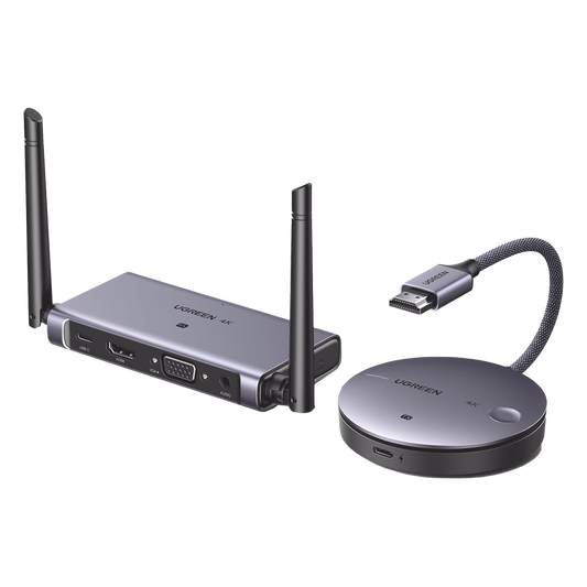 Transmisor y Receptor Inalámbrico HDMI | 50m | Salida HDMI y VGA (Simultanea) | Audio 3.5mm | Efecto 3D | Luz Indicadora LED | Clic and Go | Señal Estable | Amplia Compatibilidad | Conecta con un Clic.
