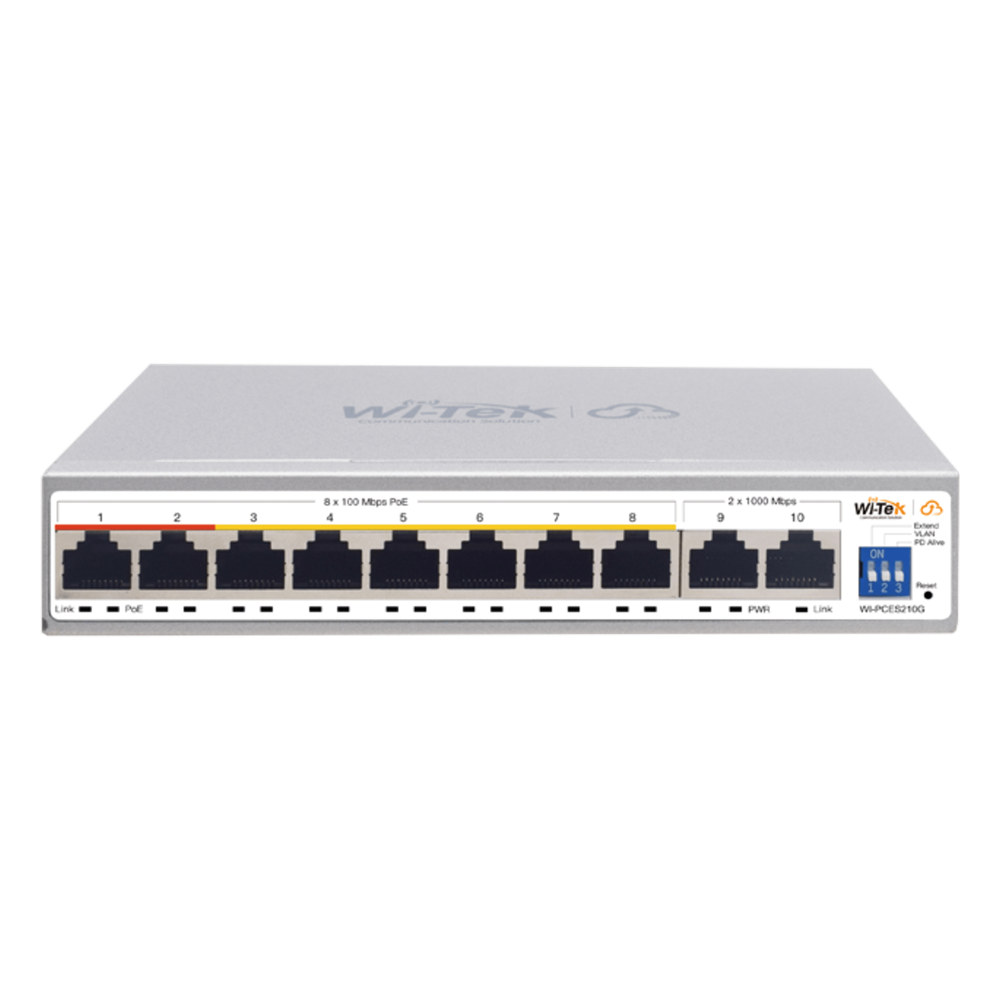 Switch PoE / Administración en la nube / Con 8 puertos 10/100 Mbps PoE af/at / 2 Puertos Uplink 10/100/1000 Mbps / Presupuesto 100 W / PoE hasta 250 metros / Soporta protocolo ONVIF