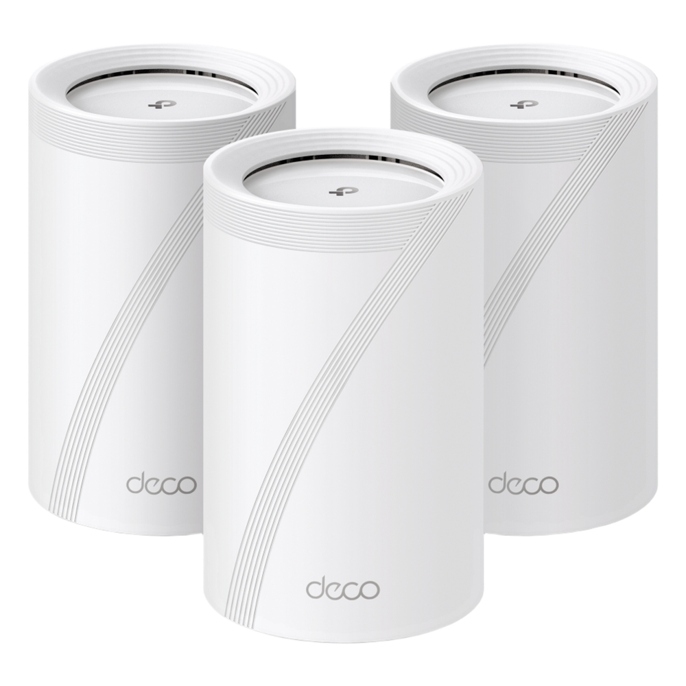 KIT 3 Routers Inalámbrico MESH Interior para Hogar / Triple Banda Wi-Fi 7 BE9300 Mbps / 2 Puerto 2.5 Gigabit WAN/LAN / 4 Antenas Internas / Operación Multi-Link MLO / Administración Mediante la App Deco (iOS, Android) / HomeShield