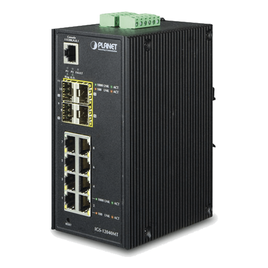 Switch Industrial Administrable de 8-Puertos 10/100/1000T + 4-Puertos 100/1000X SFP