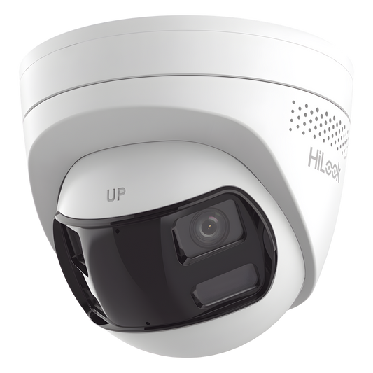 [Dual Light] Turret IP 8 Megapixel / Imagen Panorámica 180°/ PoE / Micrófono y Bocina Integrado / Exterior IP67 / Audio Bidireccional / Alarma Visual y Auditiva Integrada / Smart Supplement Light / Micro SD 512 GB