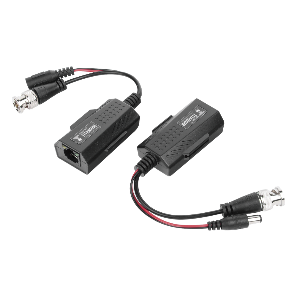 Kit de transceptores activos con conector para alimentación (12V/24Vcc/AC) TurboHD para aplicaciones de video por UTP Cat5e/6 en HD. Distancia de hasta 150 m en 4K
