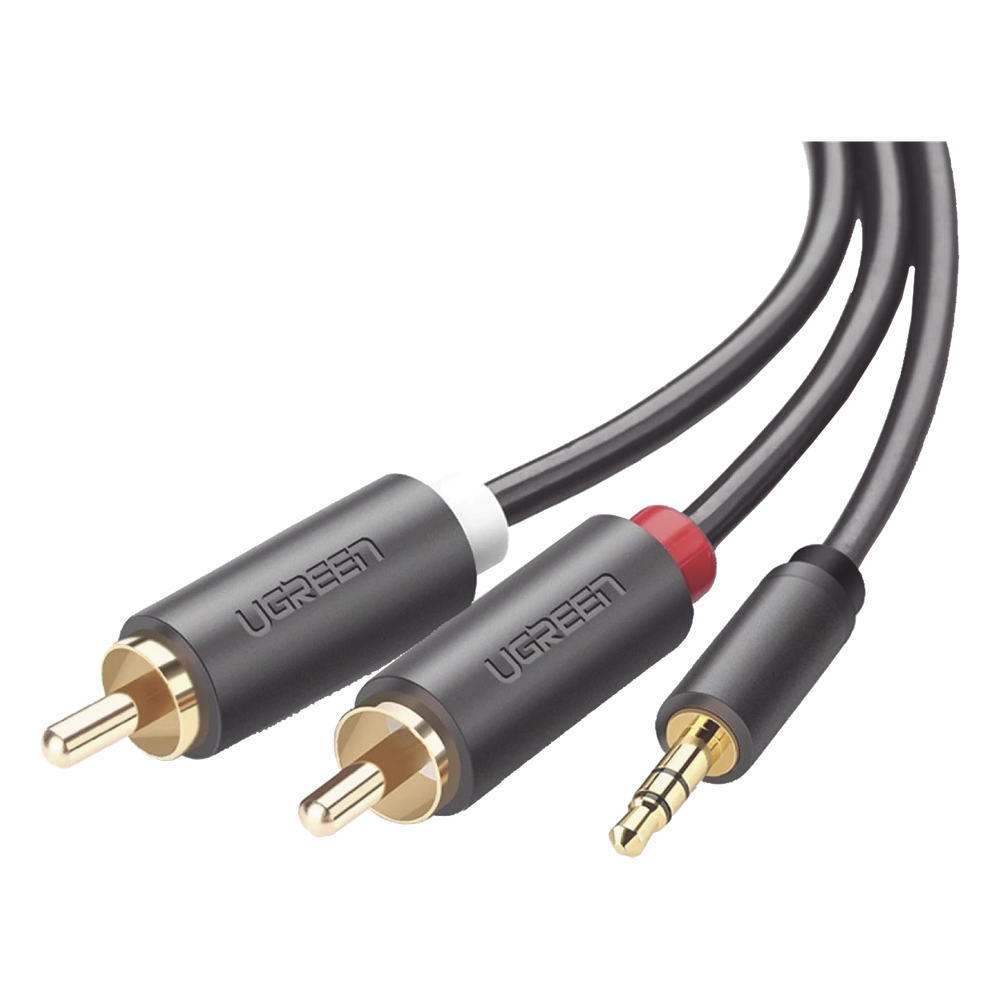 Cable Adaptador de 3.5mm Macho a 2 RCA Macho / 3 Metros (9.84 Pies) / Color Gris / Blindaje Múltiple / ABS / Alta Calidad