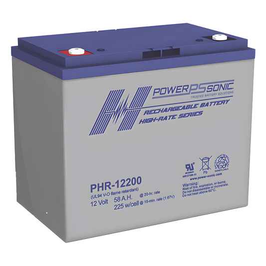 Batería 12V, 58AH, Para Respaldo, Serie PHR, Tecnologías AGM/VRLA, 5 Años Vida Útil, Terminales M6, Reconocida UL