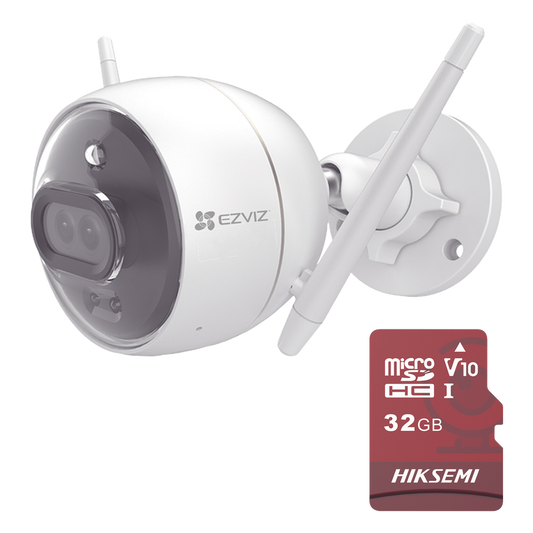 Kit de Camara WiFi y Memoria Micro SD / Incluye 1 Pieza C3X y 1 Memoria MicroSD 32GB / Audio de Dos Vías / Colores en Oscuridad / Detección Humana y de Vehículo