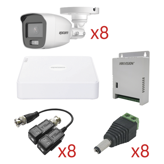 KIT TurboHD con Audio 1080p / DVR 8 Canales 1080p lite / 8 Cámaras Bala (exterior 2.8 mm) / Transceptores / Conectores / Fuente de Poder / AUDIO POR COAXITRON
