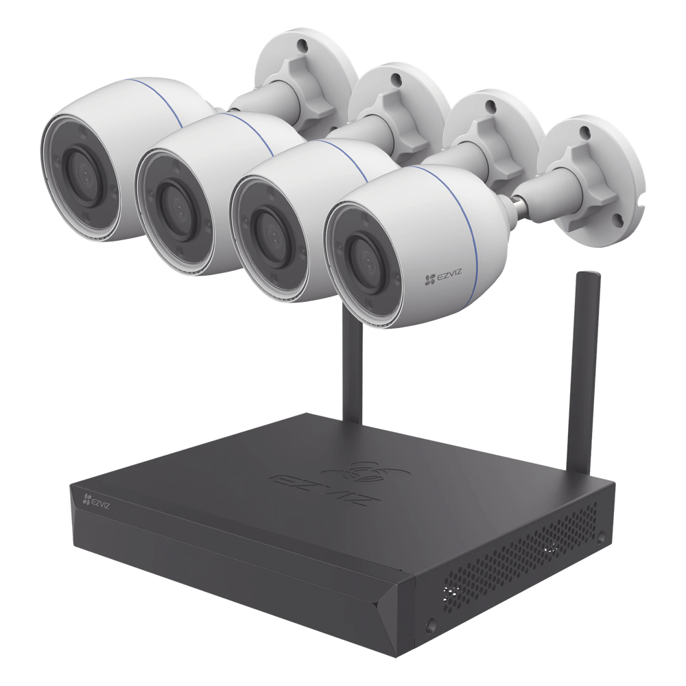 Kit de cámaras Wi-Fi / Incluye 1 NVR 4 canales / 4 Cámaras Bala 2 Megapixel / Para Uso en Exterior IP67 / Vision Nocturna a Color