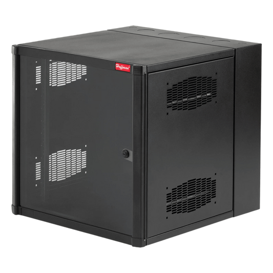 Gabinete AccessPlus de 12 UR Montaje en Pared de 19in, Rieles Numerados y Roscados #10-32, Puerta con Ventana de Seguridad, 600 mm de Ancho, 762 mm de Profundidad, 12 UR, Color Negro