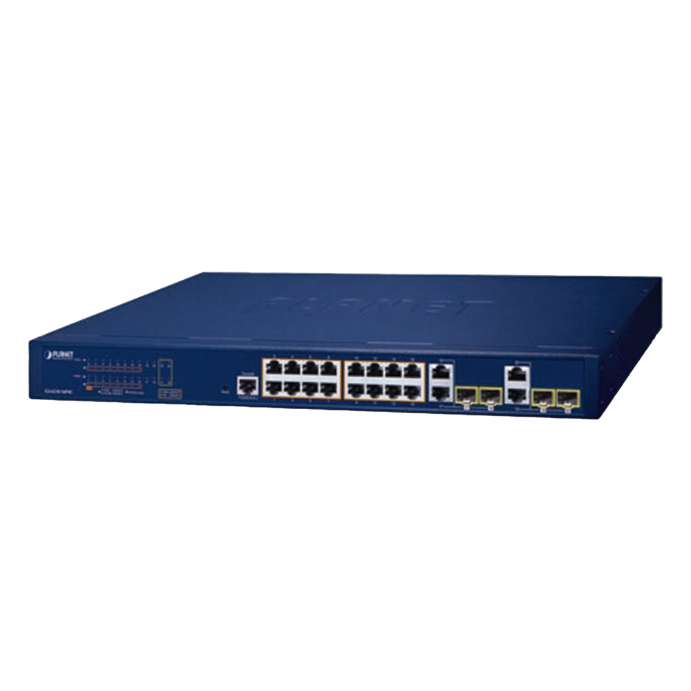 Switch Administrable PoE  Capa 2 de 16 Puertos 10/100/1000 Mbps 802.3af/at, 4 Puertos SFP Gigabit, Hasta 240 W