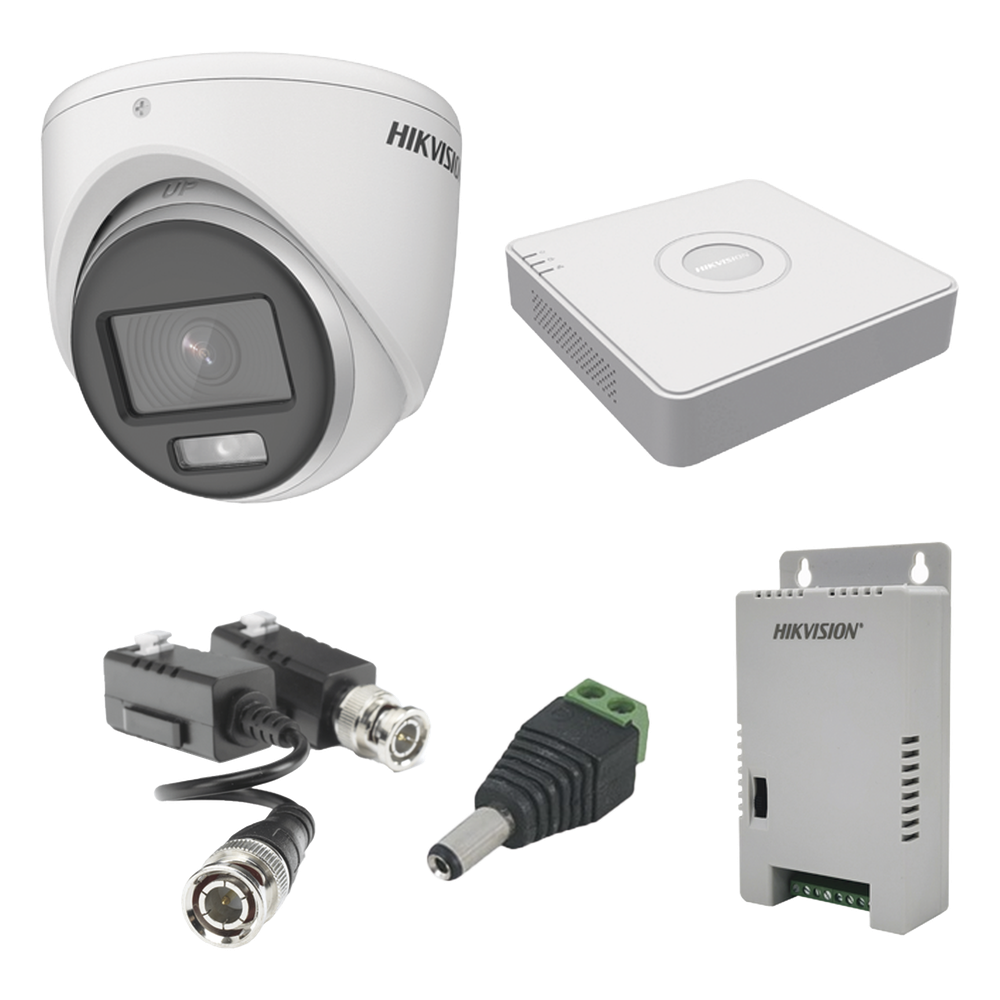 KIT COLORVU TURBOHD 1080pLite / DVR 4 Canales / 4 Cámaras Eyeball (exterior) / Transceptores / Conectores / Fuente de Poder Profesional