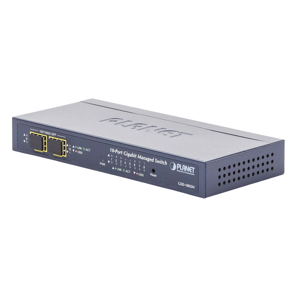 Switch Administrable de Escritorio de 8 Puertos Gigabit/ 2 Puertos SFP / 20 Gbps Switching / PoE In 802.3af/at / Dual Power DC + PoE / VLAN Q-in-Q / IPv6/IPv4/  Administración Remota con CloudNMS