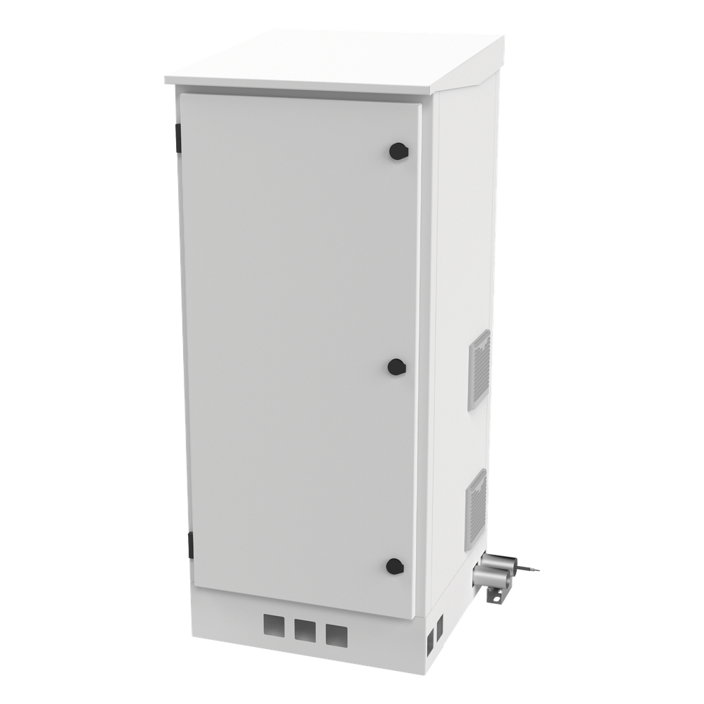 Gabinete de Piso para Exterior con Ventiladores y Termostato con Rack de 19" de 16 U + Espacio para Baterías, Se envía el Gabinete Armado.