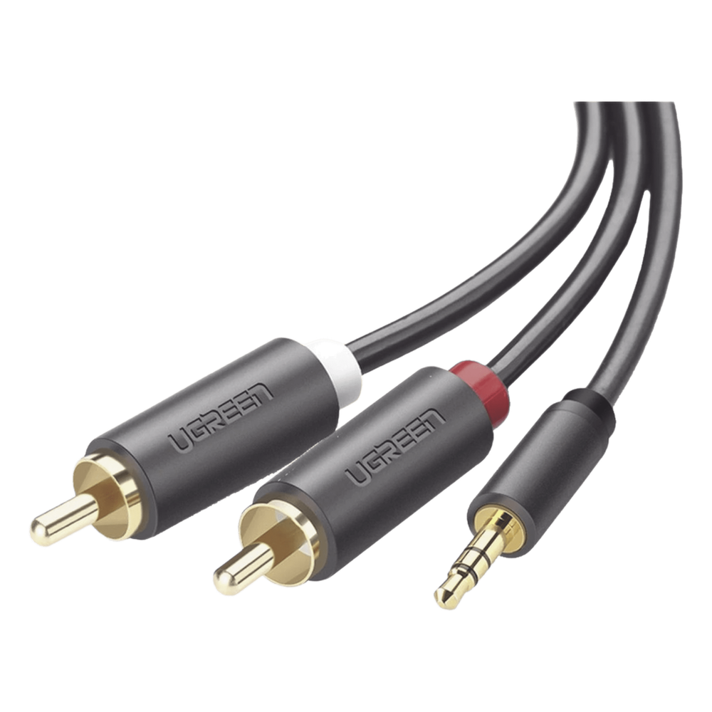 Cable Adaptador de 3.5mm Macho a 2 RCA Macho / 5 Metros (16.40 Pies) / Color Gris / Blindaje Múltiple / ABS / Alta Calidad