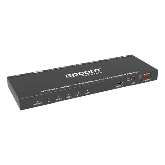 Splitter HDMI 1x4 | 1 Entrada a 4 salidas (Simultaneas) | 4K@60Hz | Extractor de Audio | Down Scaler | HDR  4:4:4 | EDID | 18Gbps