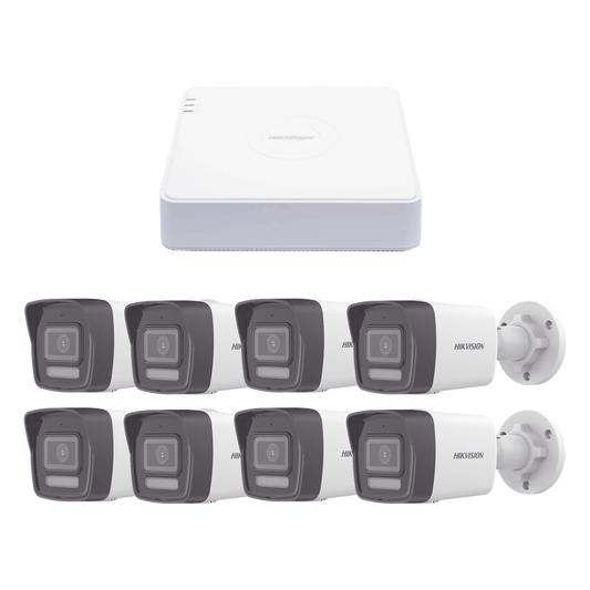 Kit IP 1080p (2 Megapixel) / NVR de 8 Canales con 8 Puertos PoE / 8 Cámaras IP Bala ColorVu Lite y Motion Detection 2.0 / Micrófono Integrado