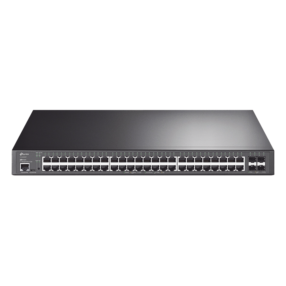 Switch L2+ Omada PoE+ / 48 Puertos PoE+ 10/100/1000 Mbps / 4 Puertos SFP+ 10G / 2 Puertos Consola (RJ45 y microUSB) / Administración Centralizada Omada o Stand-Alone / Multicast IGMP / Calidad de Servicio / Presupuesto PoE 500W / Montaje en Rack