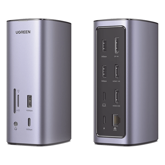 HUB USB-C (Docking Revodok Pro) 12 en 1 | 2 USB-A 3.0 | 1 USB-C PD Carga 100W | 1 USB-A 3.1 | 1 USB-C 3.1 | HDMI 4K | HDMI 8K Ultra HD | Display Port 4K | RJ45 (Gigabit) | Lector Tarjeta SD + Micro SD (TF) | Jack Audio 3.5mm.
