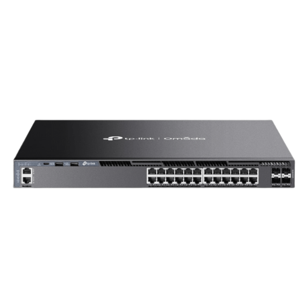 Switch Omada L3 SDN Administrable / 24 puertos Gigabit y 4 puertos SFP+ / Funciones RIP, VRRP, Servidor DHCP / Administración centralizada OMADA / Fuente Redundante