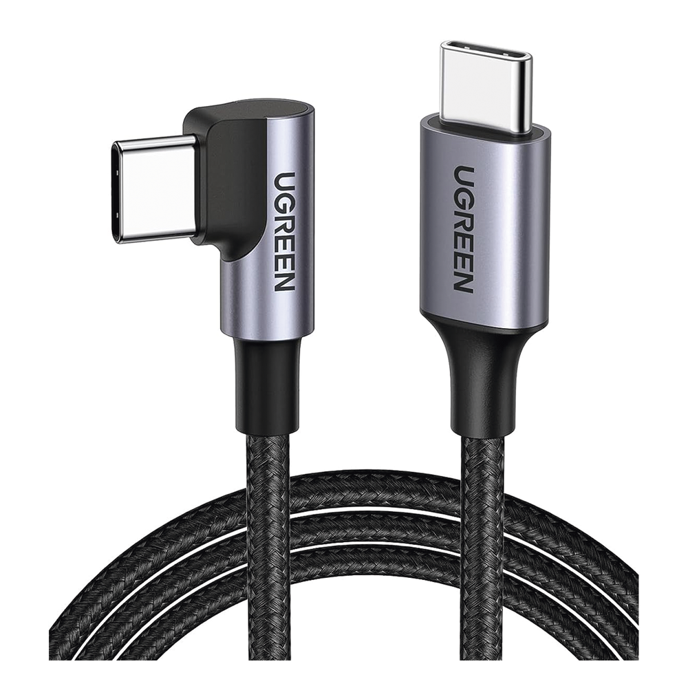 Cable USB-C a USB-C | 1 Metro (3.28 Pies) | Conector con Ángulo Recto de 90° | Carga Rápida de hasta 60W | 480 Mbps | PD3.0 | QC4.0/3.0/2.0 | FPC | AFC | Protección Integrada | Caja de Aluminio | Nylon Trenzado | Color Negro