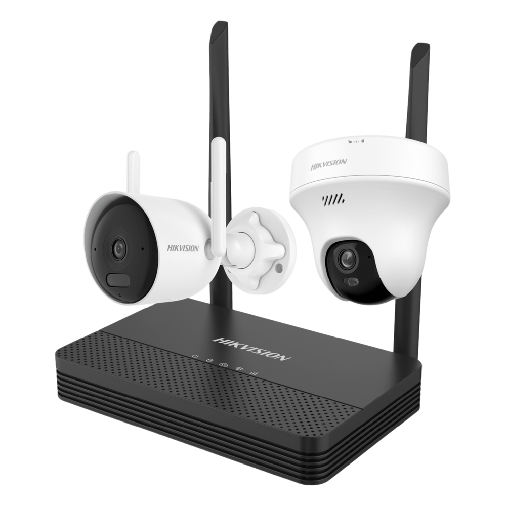 Kit IP Inalámbrico 4 Megapixel / NVS 4 Canales / 1 Cámara Bala Exterior + 1 Cámara Turret Interior con Lente 2.8 mm y Dual Light / Audio Bidireccional (Micrófono y Bocina) / Soporta Micro SD de 512 GB