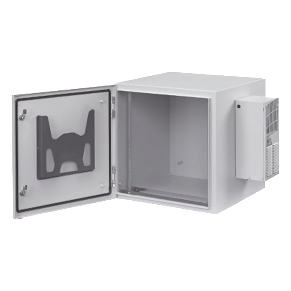 Gabinete Industrial ProTek de 12 UR de 612 x 600 x 614 mm Puerta Sólida Con Aire Acondicionado de 800 BTU Protección NEMA Tipo 4/12; IP66, Fabricado en Acero, Color Gris Claro