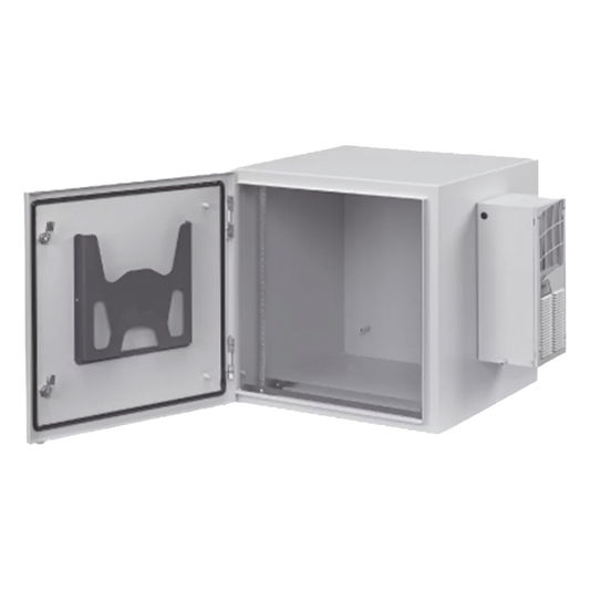 Gabinete Industrial ProTek de 12 UR de 612 x 600 x 614 mm Puerta Sólida Con Aire Acondicionado de 800 BTU Protección NEMA Tipo 4/12; IP66, Fabricado en Acero, Color Gris Claro