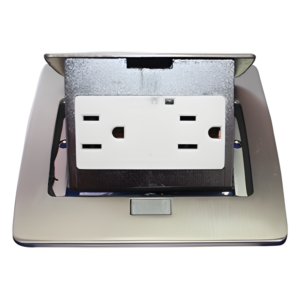 Mini Caja de Piso Rectangular en Acero Inoxidable con 2 Contactos Eléctricos (11000-21201)