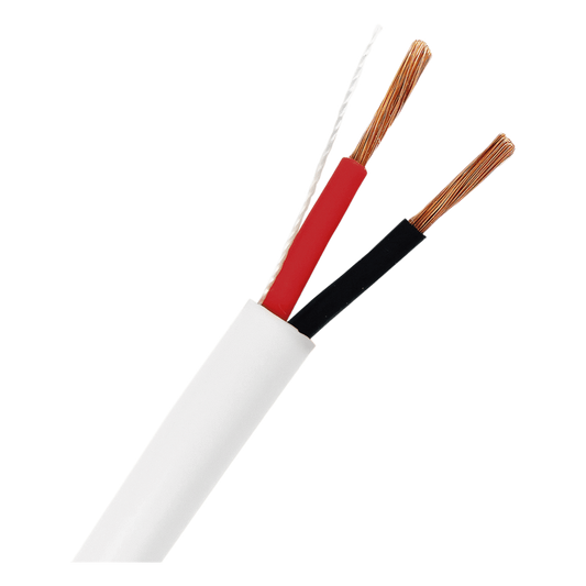 Bobina de 152 Metros (500 Pies) / 14AWG 2 Conductores / Cable Profesional de ALTA FIDELIDAD 100% Cobre / Libre de Oxígeno / Interior / Color Blanco / Para Aplicaciones de Audio, Control de Acceso y Automatización