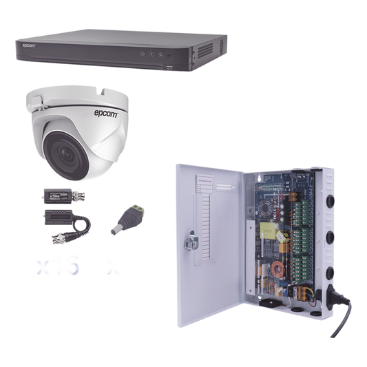 KIT TurboHD 1080p / DVR 16 Canales / 16 Cámaras Eyeball (exterior 2.8 mm) / Transceptores / Conectores / Fuente de Poder Profesional