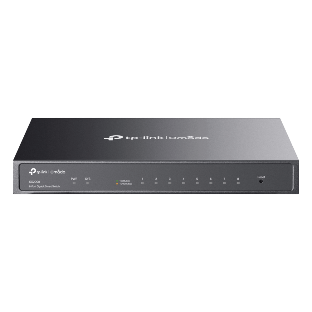 Switch Administrado Gigabit 8 Puertos / Omada SDN / 16 Gbps Capacidad Switching / Gestión Cloud y Local / VLAN / QoS / ACL / Sin Ventiladores / Montaje Pared-Escritorio