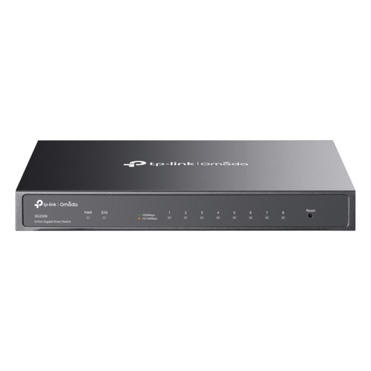 Switch Administrado Gigabit 8 Puertos / Omada SDN / 16 Gbps Capacidad Switching / Gestión Cloud y Local / VLAN / QoS / ACL / Sin Ventiladores / Montaje Pared-Escritorio