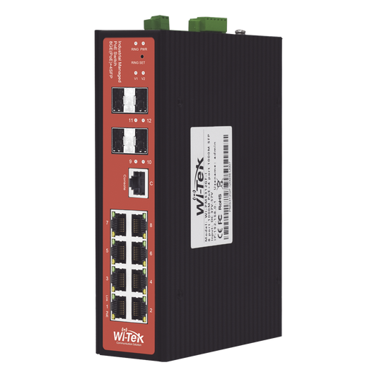 Switch Industrial administrable PoE, puerto 1-2 PoE 24/48. puertos 3-8 puertos 802.3 af/at/bt, hasta 60 W
