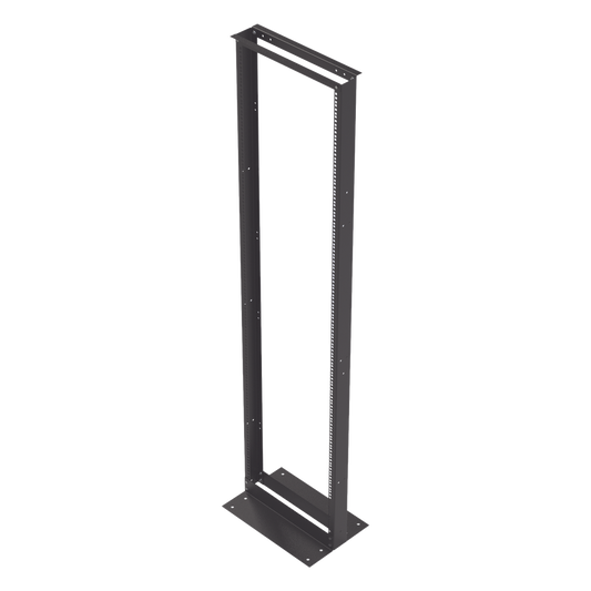 Rack de 2 Postes, Estándar 19", 45 Unidades, Fabricado en Acero, Base "L" para Anclar a Piso.