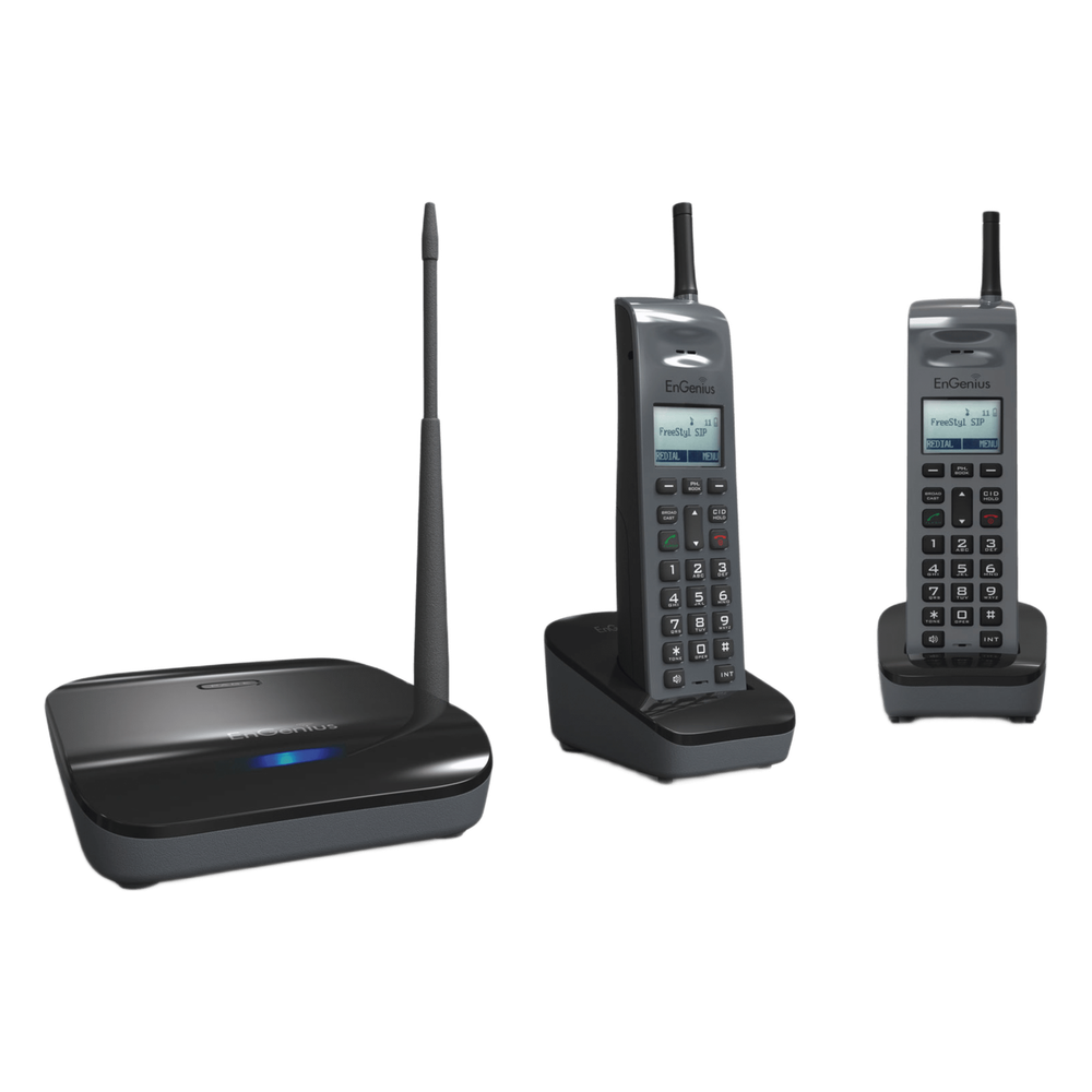 Sistema Telefónico Inalámbrico SIP de Largo Alcance, Incluye Base y Dos Teléfonos Inalámbricos, Soporta 10 Cuentas SIP, Hasta 4 Llamadas Simultaneas,