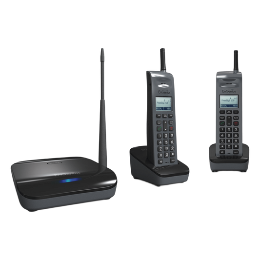 Sistema Telefónico Inalámbrico SIP de Largo Alcance, Incluye Base y Dos Teléfonos Inalámbricos, Soporta 10 Cuentas SIP, Hasta 4 Llamadas Simultaneas,