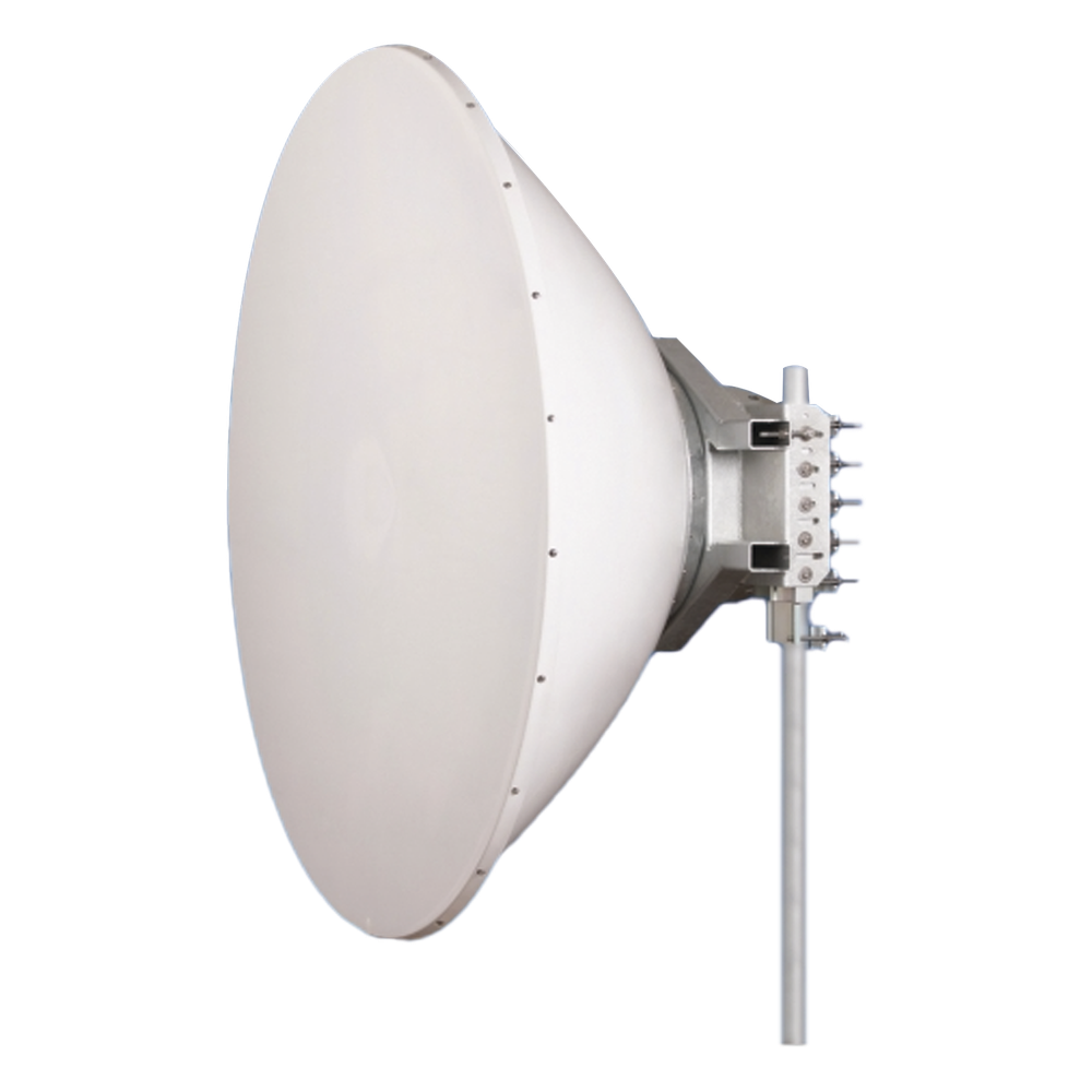 Antena direccional Alto Rendimiento / Parábola profunda para mayor aislamiento al ruido /6 ft / 4.9 a 6.4 GHz /  / Ganancia de 38 dBi / Soporte de acero inoxidable / Polaridad en 90 ° y 45 ° / Incluye montaje.