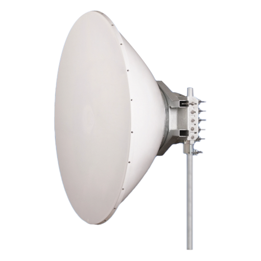 Antena direccional Alto Rendimiento / Parábola profunda para mayor aislamiento al ruido /6 ft / 4.9 a 6.4 GHz /  / Ganancia de 38 dBi / Soporte de acero inoxidable / Polaridad en 90 ° y 45 ° / Incluye montaje.
