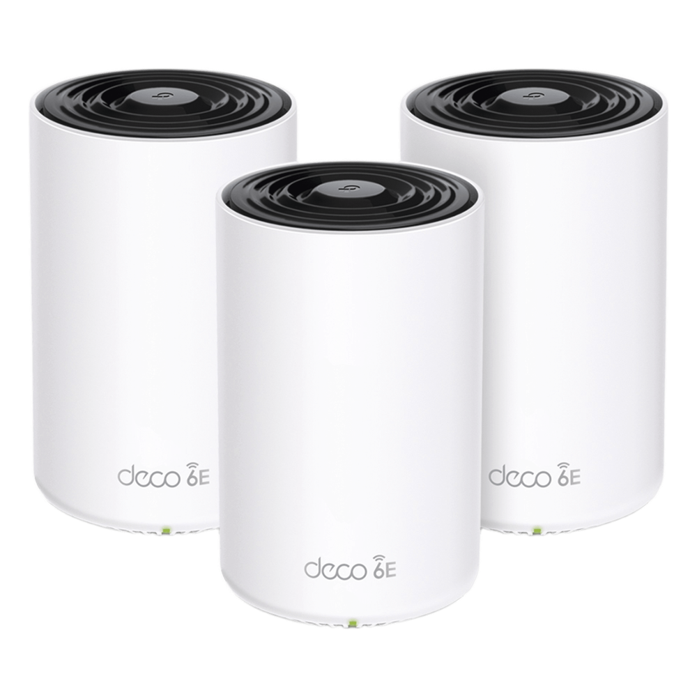 Kit 3 Routers Inalámbricos MESH Interior para Hogar / Doble Banda Wi-Fi 6E AX5400 Mbps / 3 Puerto Gigabit WAN/LAN / 4 Antenas Internas / Administración Mediante la App Deco (iOS, Android) / Protección HomeShield