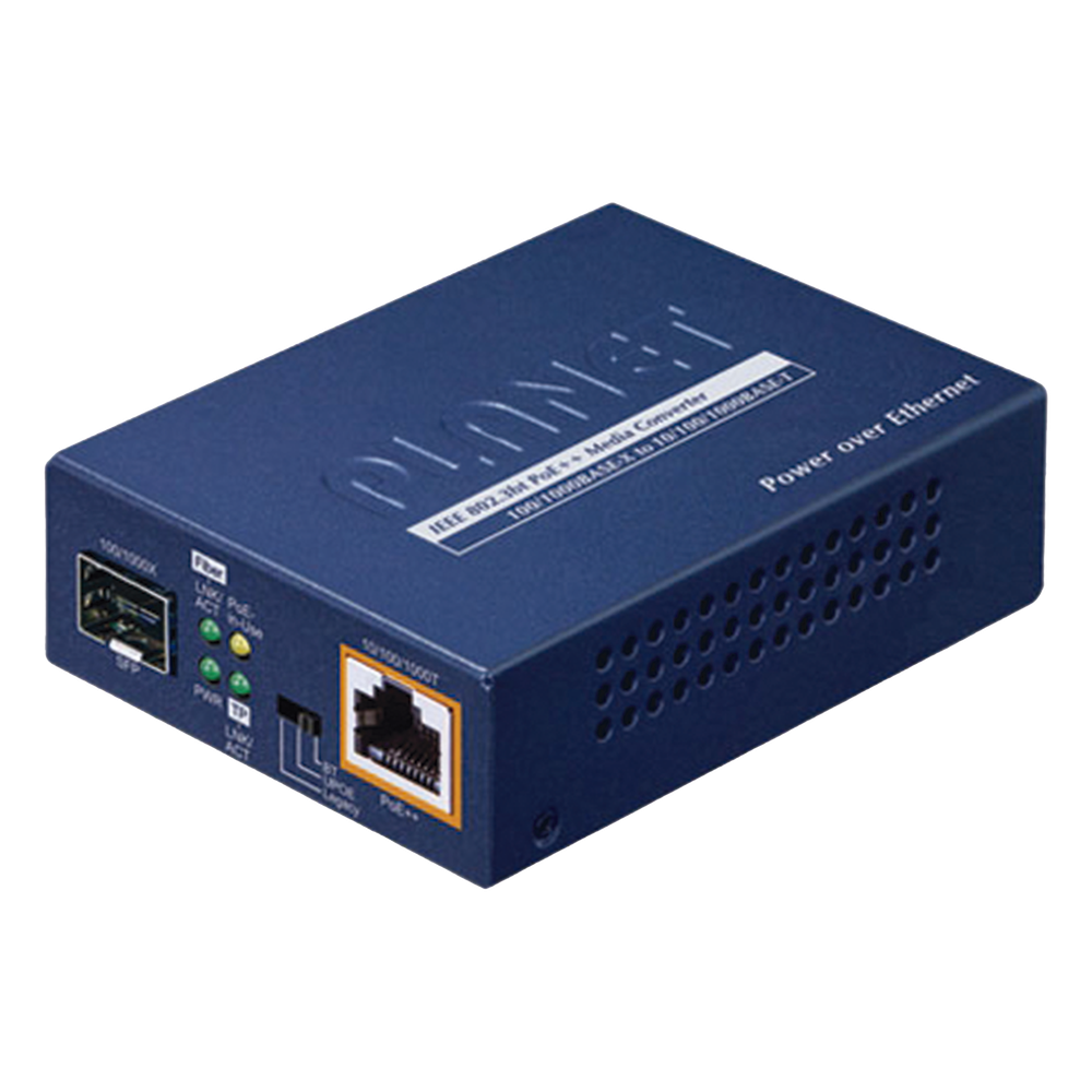 Convertidor de medios PoE++ 100/1000BASE-X SFP a 10/100/1000BASE-T 802.3bt (95 Watts)