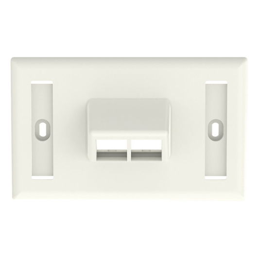 Placa de Pared Horizontal, Salida Para 2 Puertos Keystone, Con Espacios Para Etiquetas, Color Blanco Mate