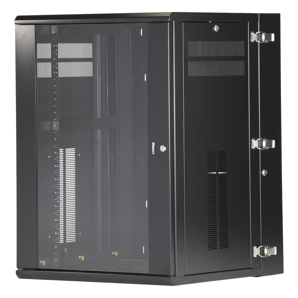 Gabinete PanZone de Montaje en Pared, de 19in, Puerta con Ventana de Seguridad, 18 UR, 635mm de Profundidad, Color Negro