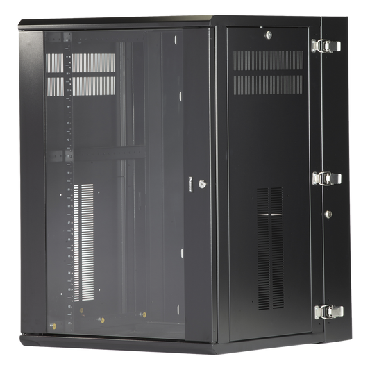 Gabinete PanZone de Montaje en Pared, de 19in, Puerta con Ventana de Seguridad, 18 UR, 635mm de Profundidad, Color Negro