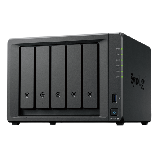 NAS DiskStation DS1525+ | 5 Bahías | Expansión hasta 15 Bahías | 2 Puertos 2.5GbE | Soporte 10GbE | Almacenamiento en Caché SSD | Hasta 300 TB de Capacidad | Compatible con Virtualización y Vigilancia.